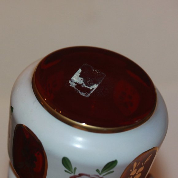 BOHEMIAN CZECH Cased Glass White Overlay Cut to Red STRETCH VASE VINTAGE #8157 - Picture 5 of 6